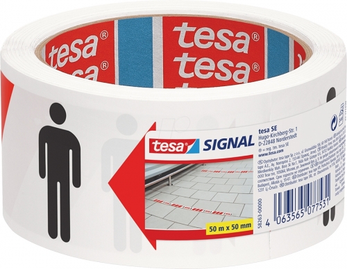 Banda autoadeziva de semnalare distantare sociala Signal 50 mm x 50 m Tesa